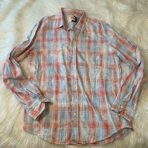 NWT Hugo Boss Orange Western Plaid Floral Flannel Button Down Shirt XL - Picture 1 of 8